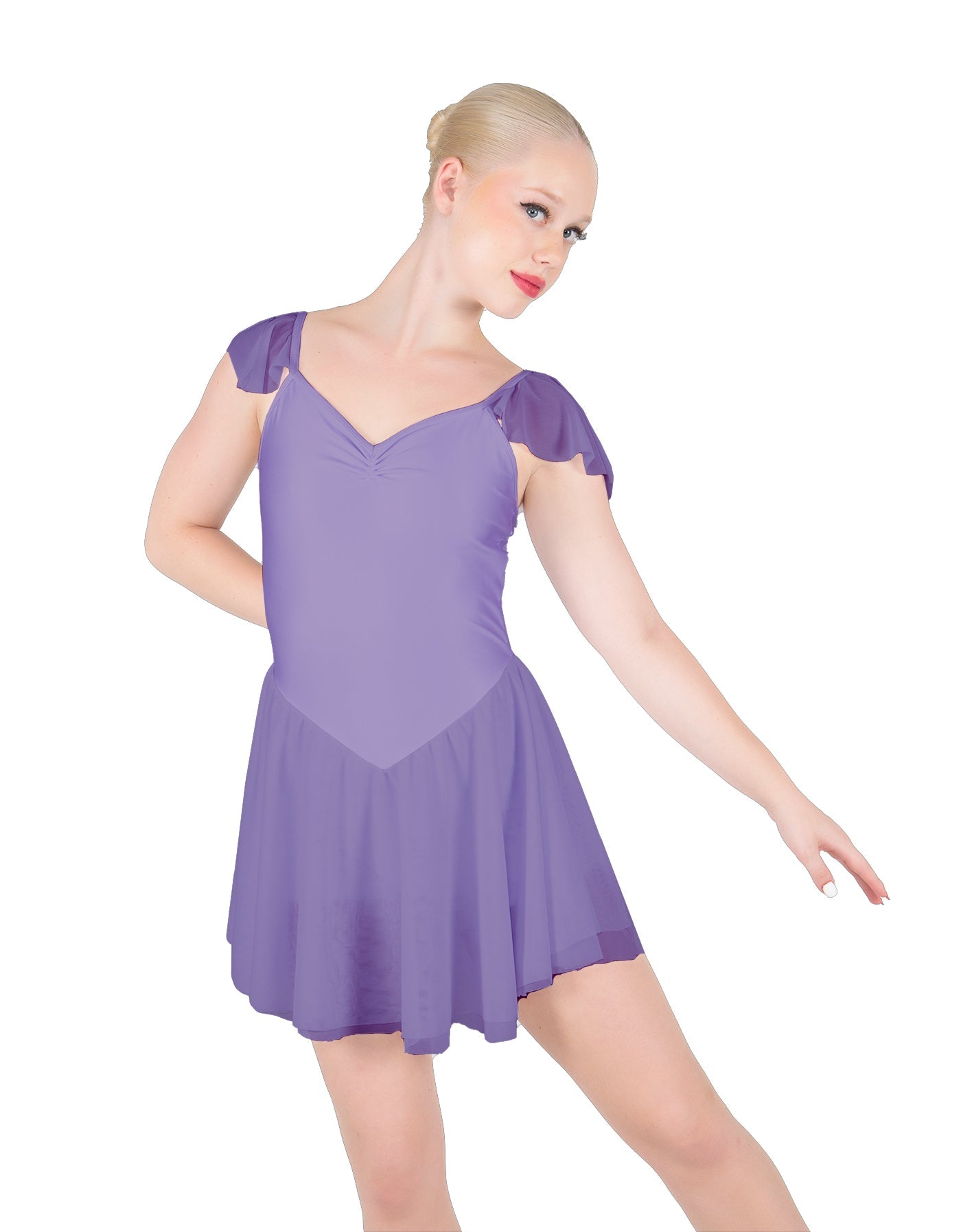 Solid Lycra and Chiffon Flutter Sweetheart Dress