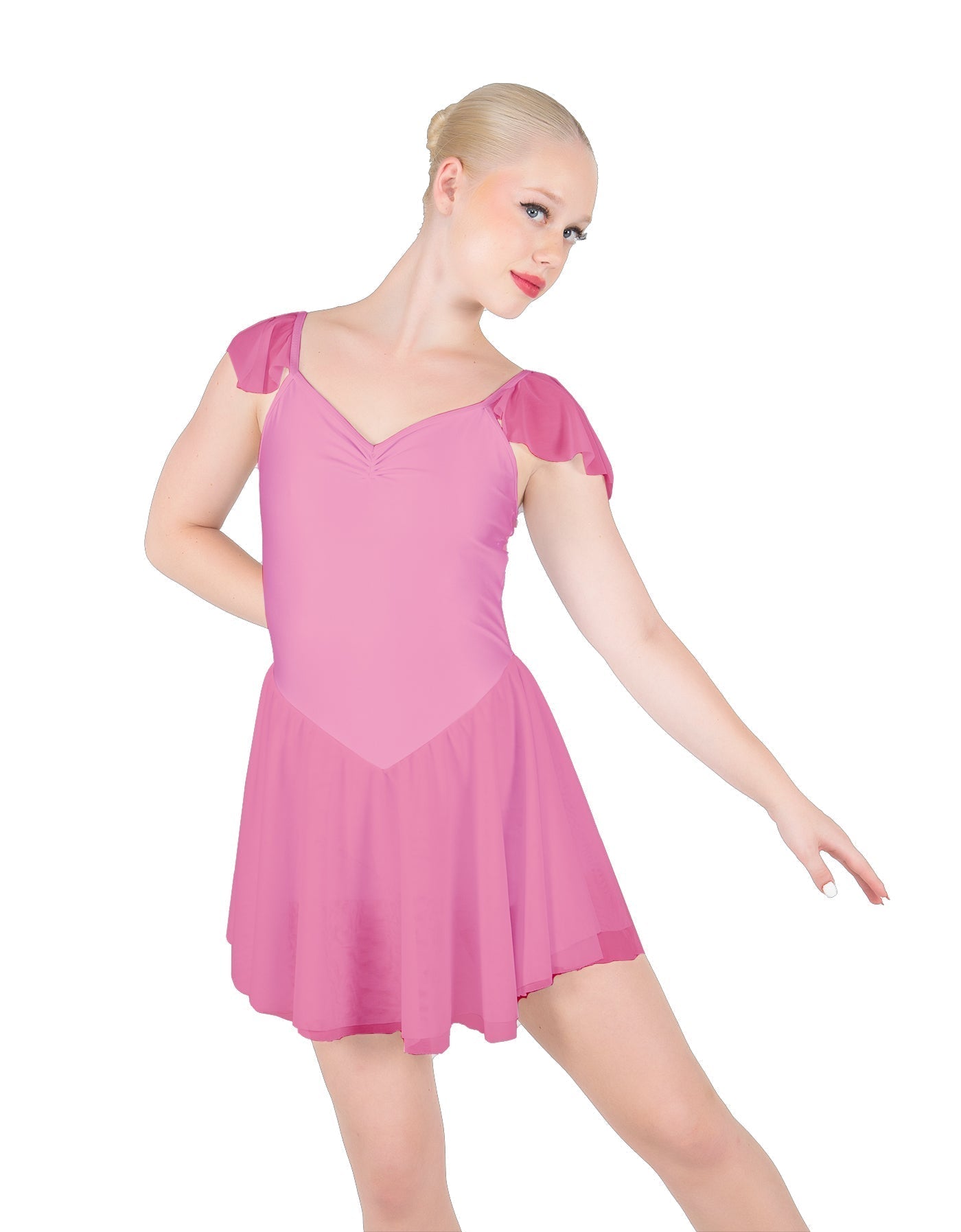 Solid Lycra and Chiffon Flutter Sweetheart Dress