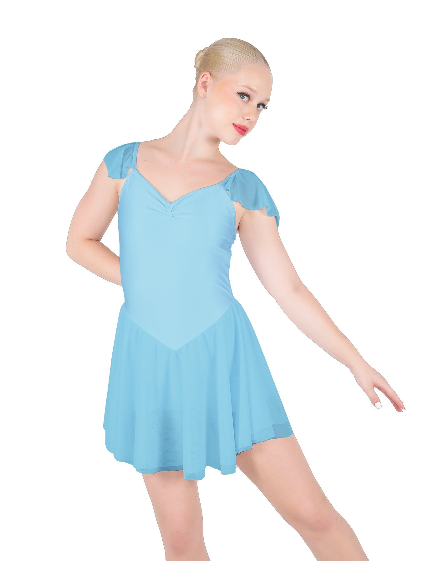 Solid Lycra and Chiffon Flutter Sweetheart Dress