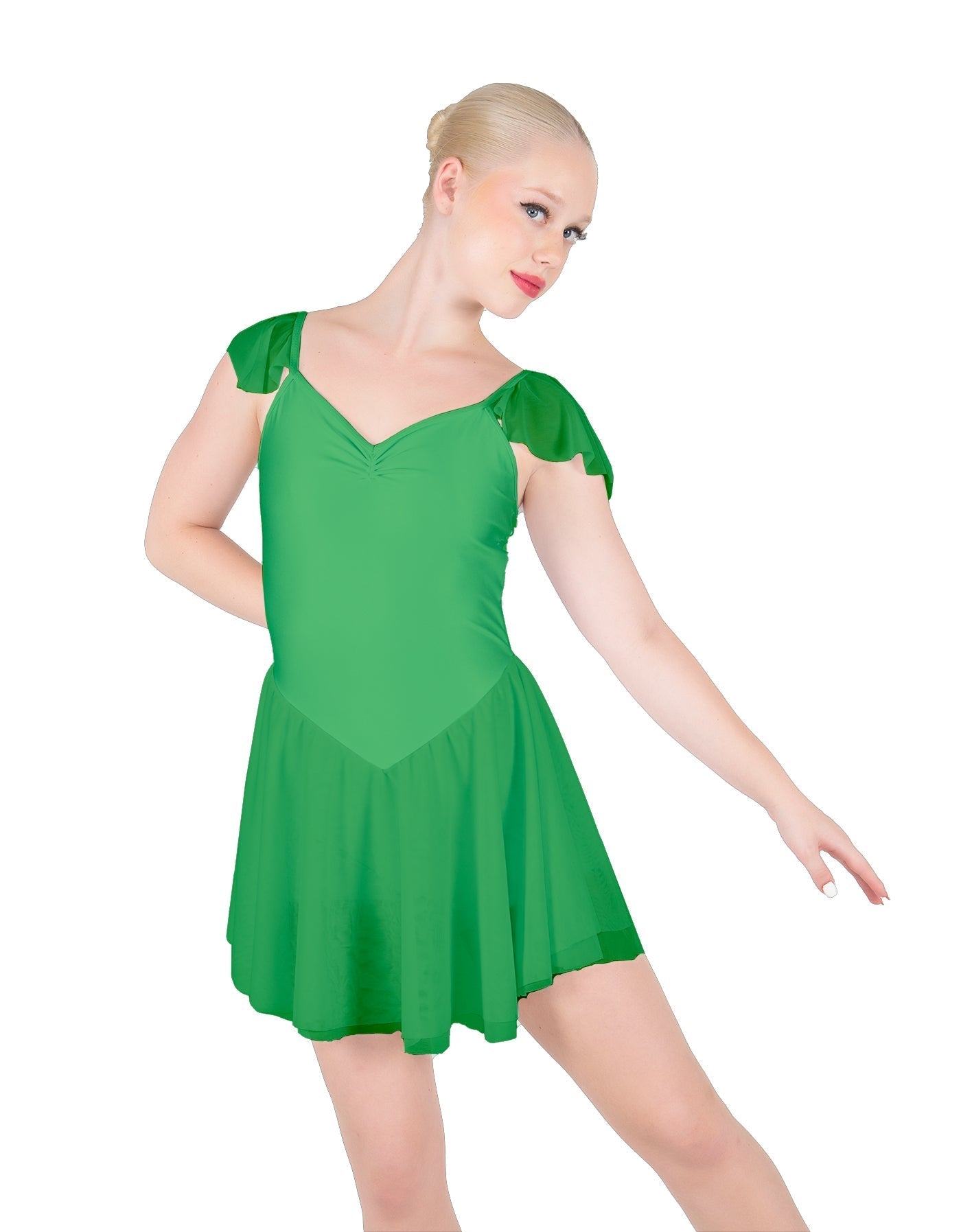 Solid Lycra and Chiffon Flutter Sweetheart Dress
