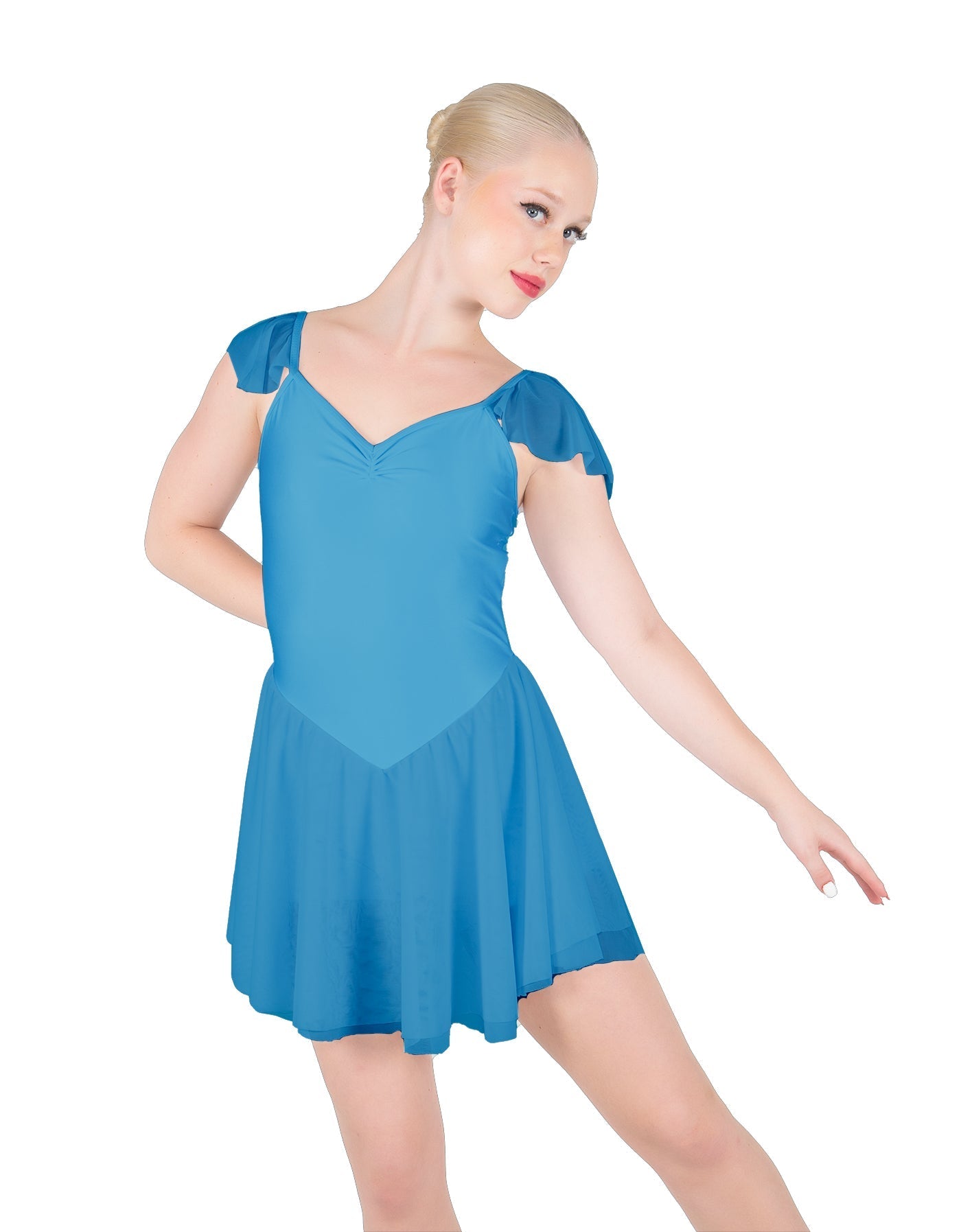 Solid Lycra and Chiffon Flutter Sweetheart Dress