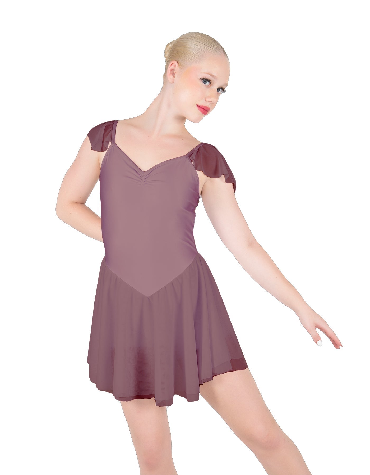 Solid Lycra and Chiffon Flutter Sweetheart Dress