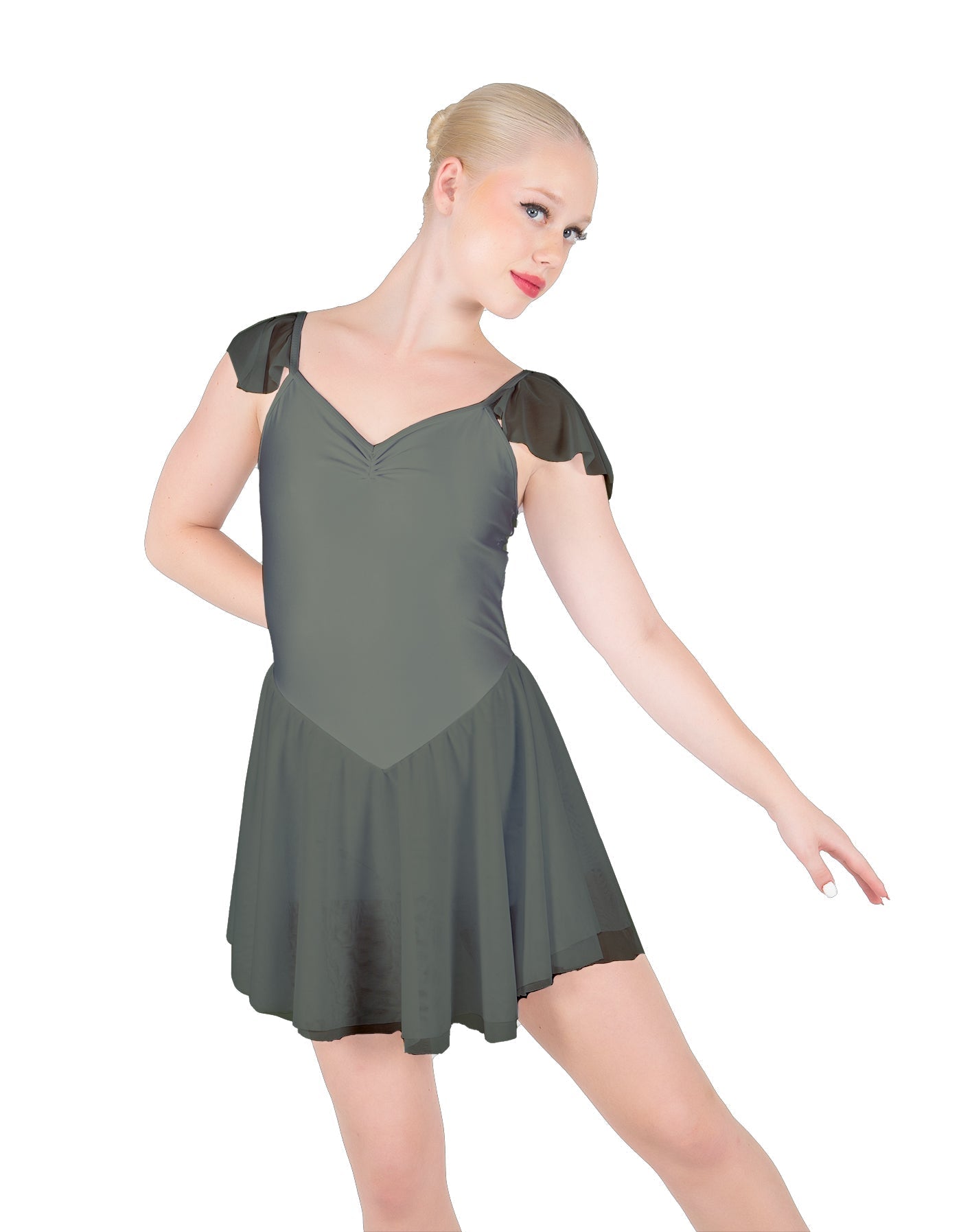 Solid Lycra and Chiffon Flutter Sweetheart Dress