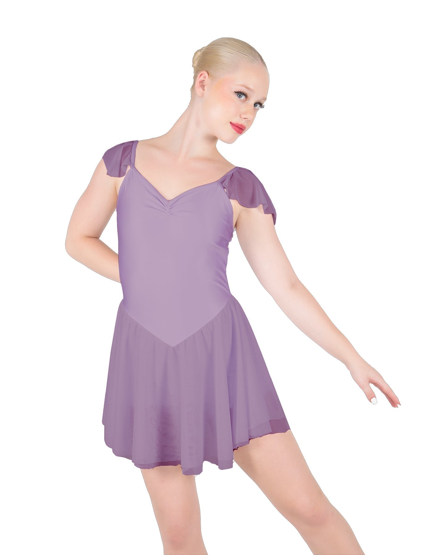 Solid Lycra and Chiffon Flutter Sweetheart Dress