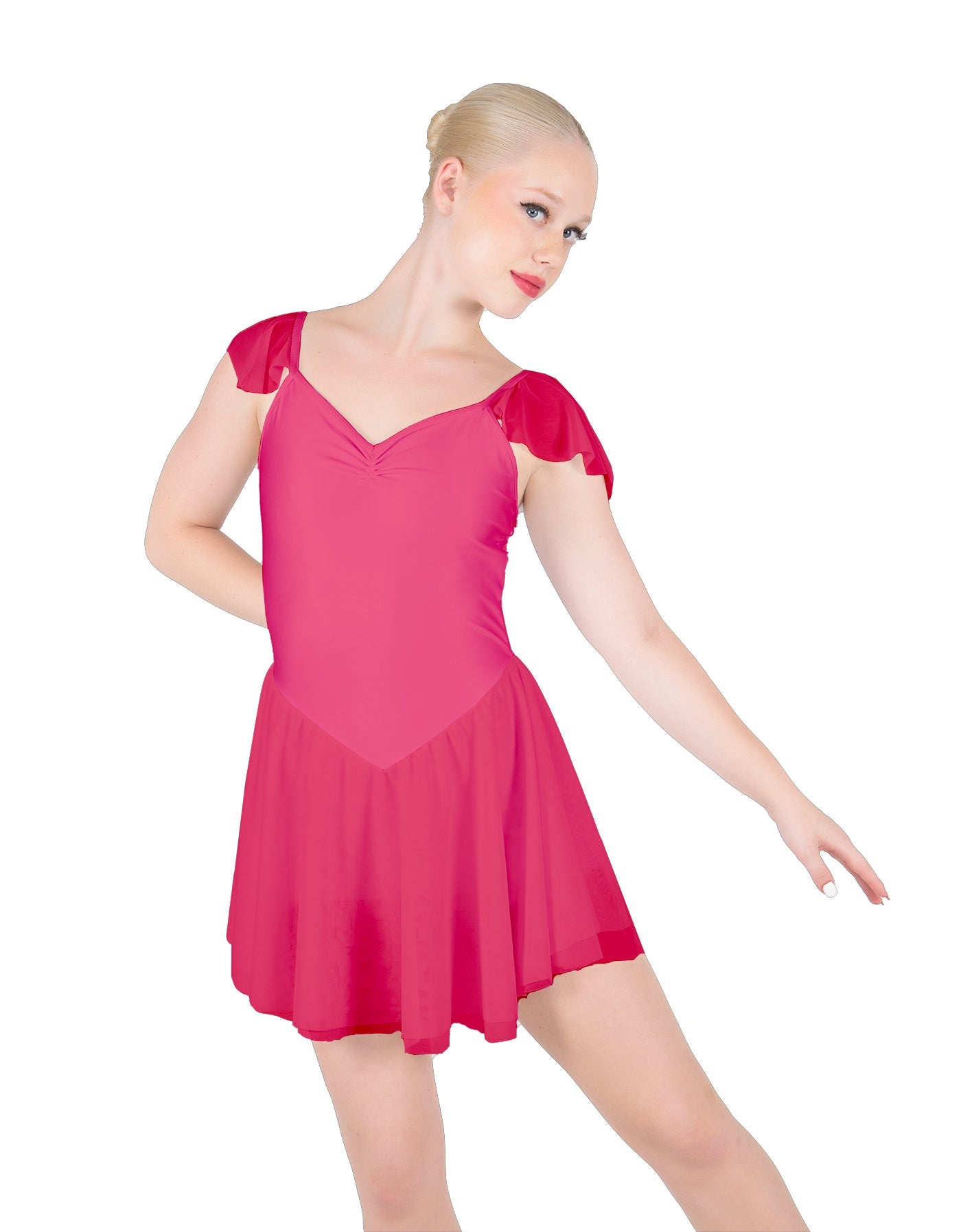 Solid Lycra and Chiffon Flutter Sweetheart Dress