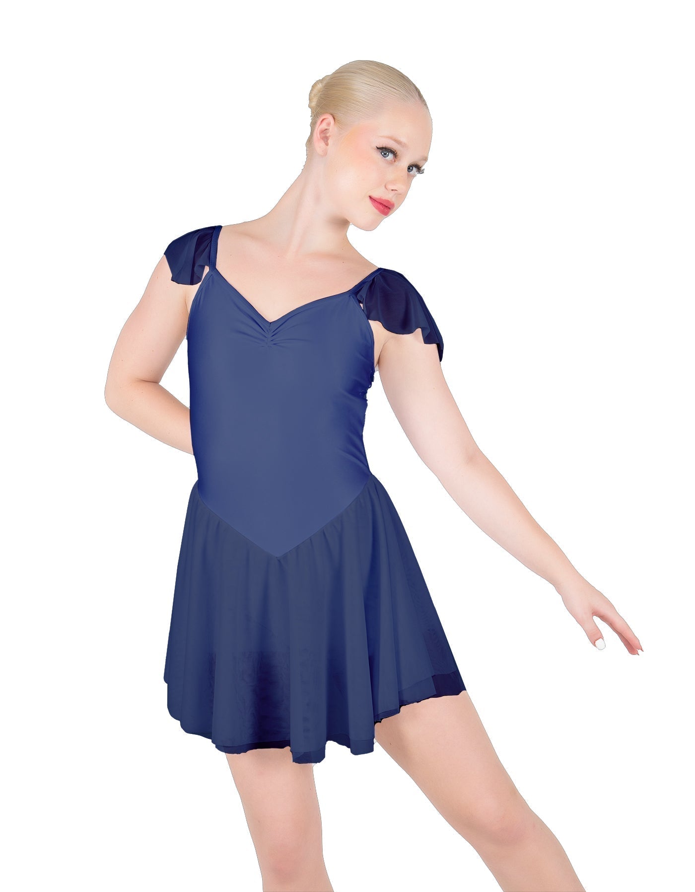 Solid Lycra and Chiffon Flutter Sweetheart Dress