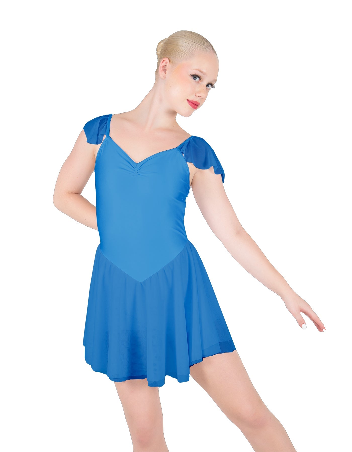 Solid Lycra and Chiffon Flutter Sweetheart Dress