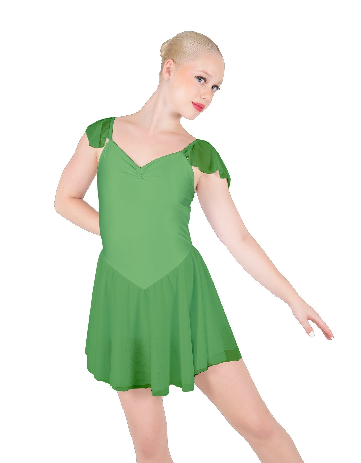 Solid Lycra and Chiffon Flutter Sweetheart Dress
