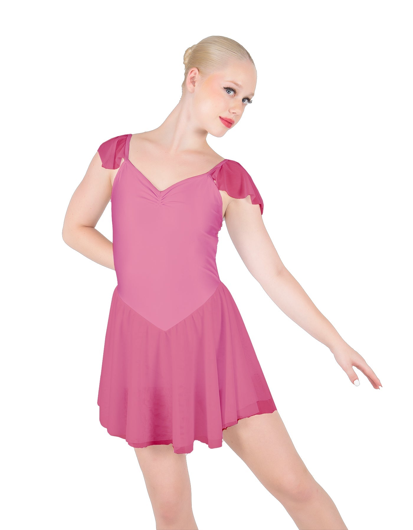 Solid Lycra and Chiffon Flutter Sweetheart Dress