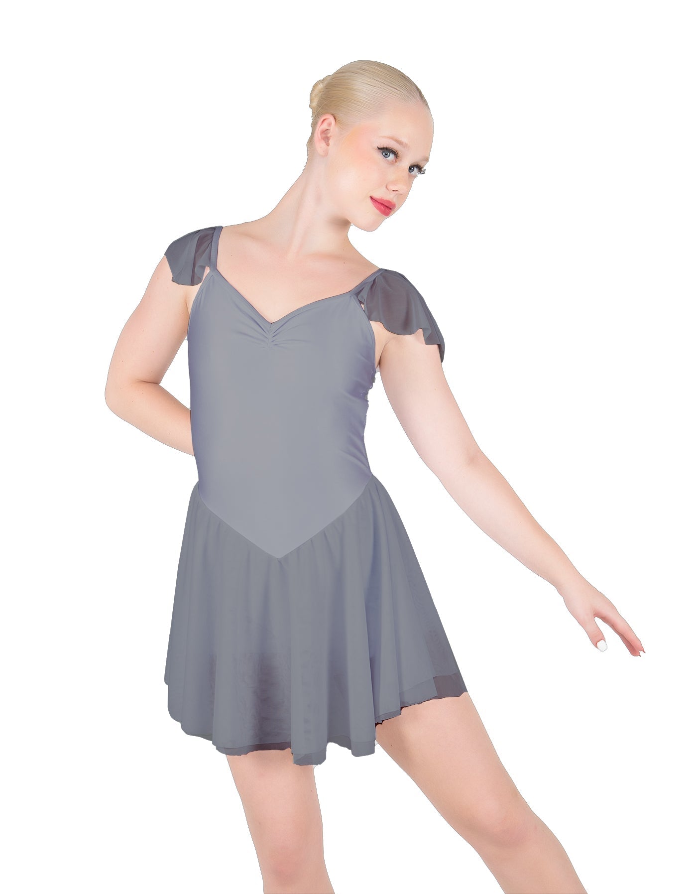 Solid Lycra and Chiffon Flutter Sweetheart Dress