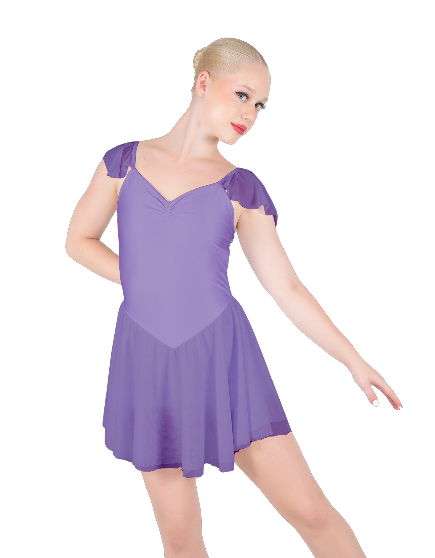 Solid Lycra and Chiffon Flutter Sweetheart Dress