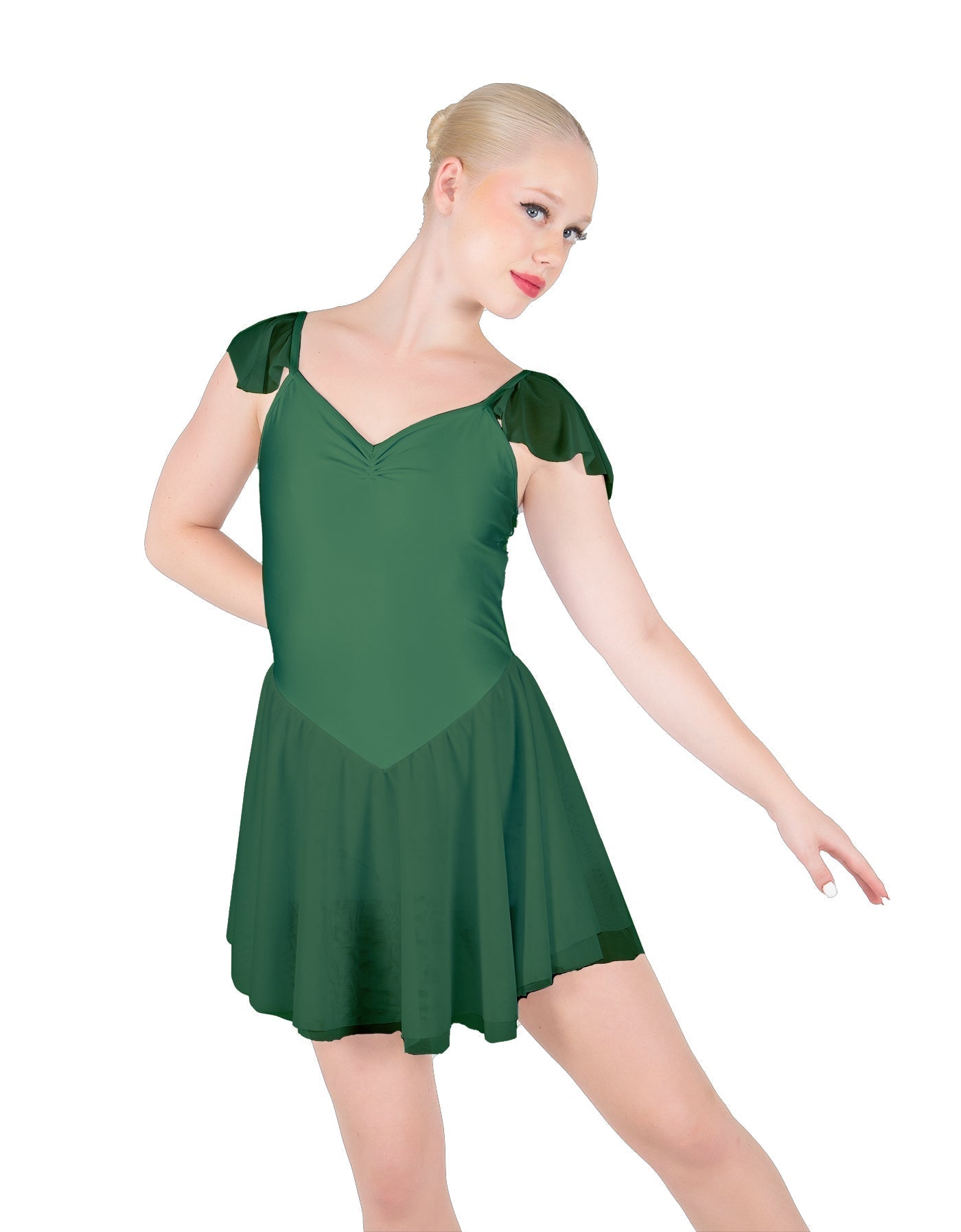 Solid Lycra and Chiffon Flutter Sweetheart Dress
