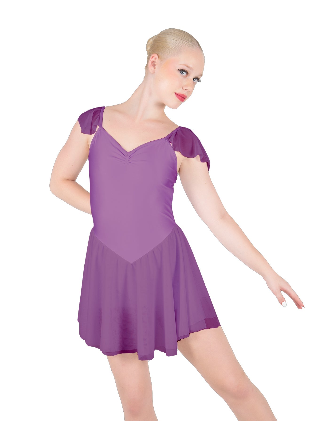 Solid Lycra and Chiffon Flutter Sweetheart Dress