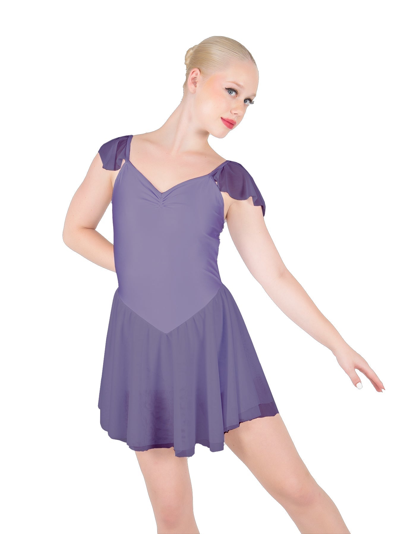 Solid Lycra and Chiffon Flutter Sweetheart Dress