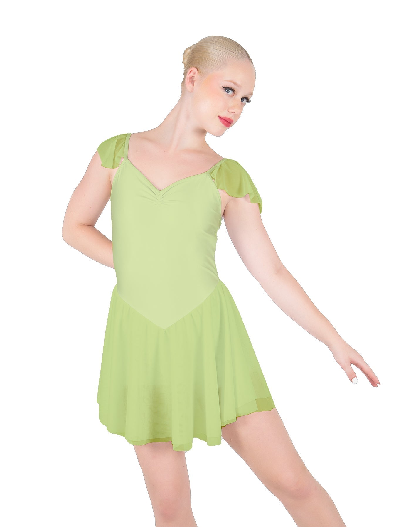 Solid Lycra and Chiffon Flutter Sweetheart Dress