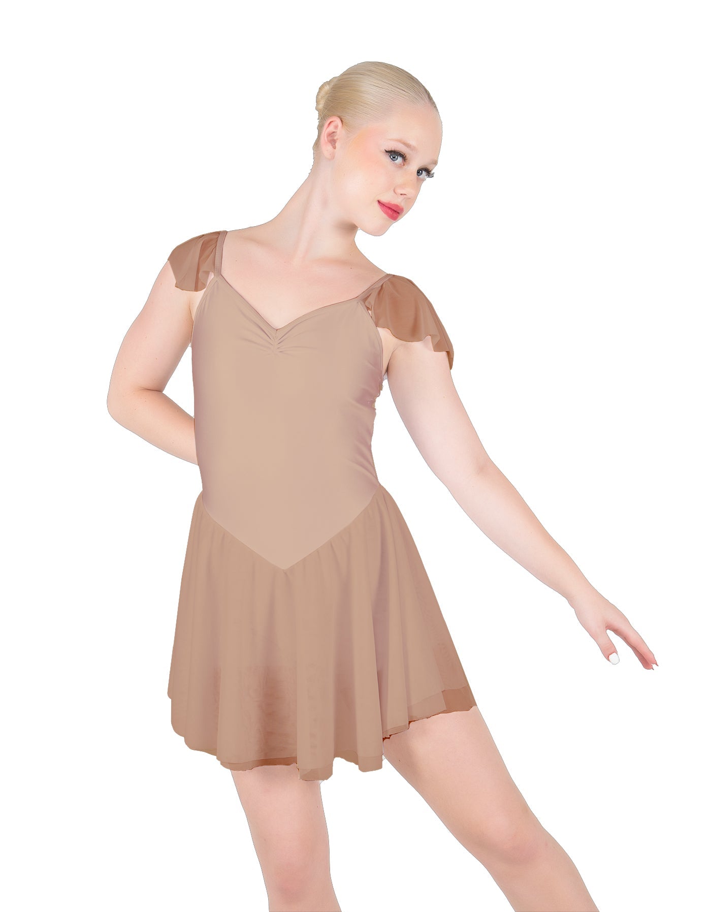 Solid Lycra and Chiffon Flutter Sweetheart Dress