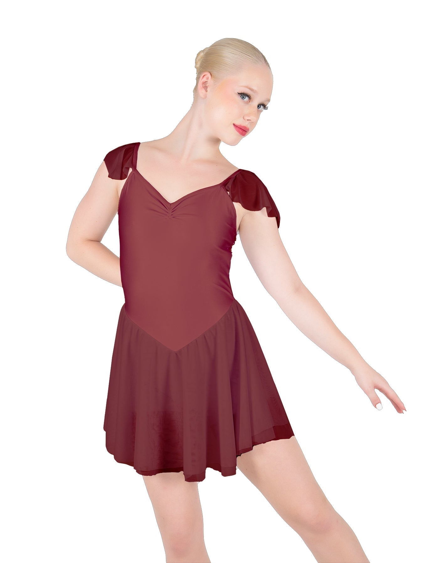 Solid Lycra and Chiffon Flutter Sweetheart Dress