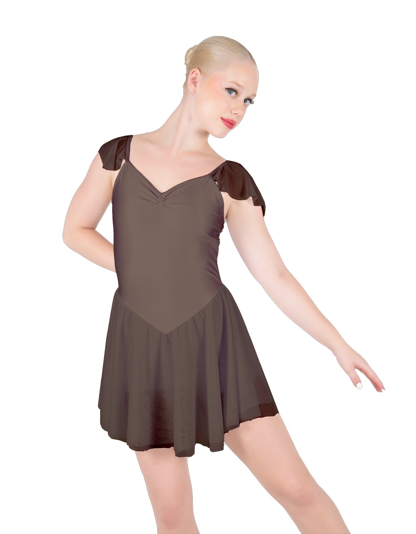 Solid Lycra and Chiffon Flutter Sweetheart Dress