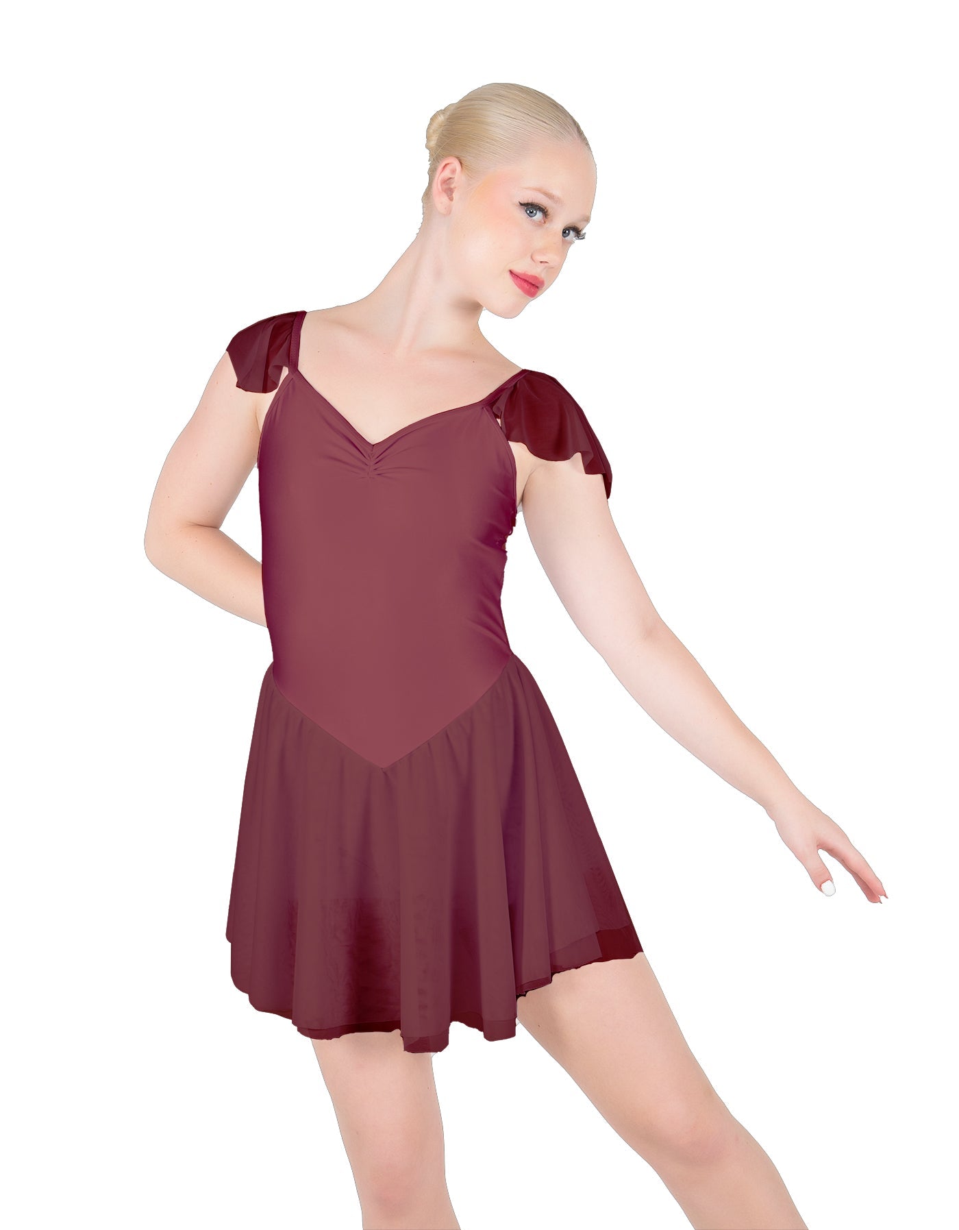 Solid Lycra and Chiffon Flutter Sweetheart Dress