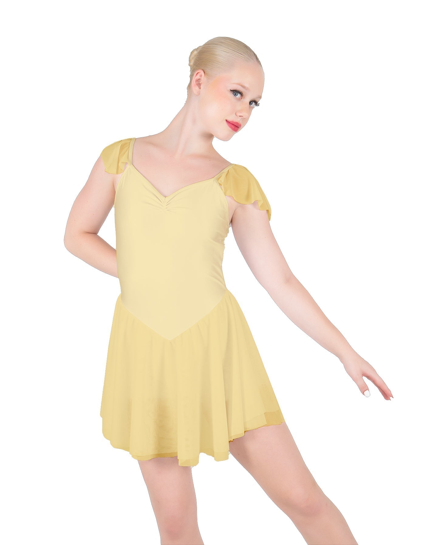 Solid Lycra and Chiffon Flutter Sweetheart Dress