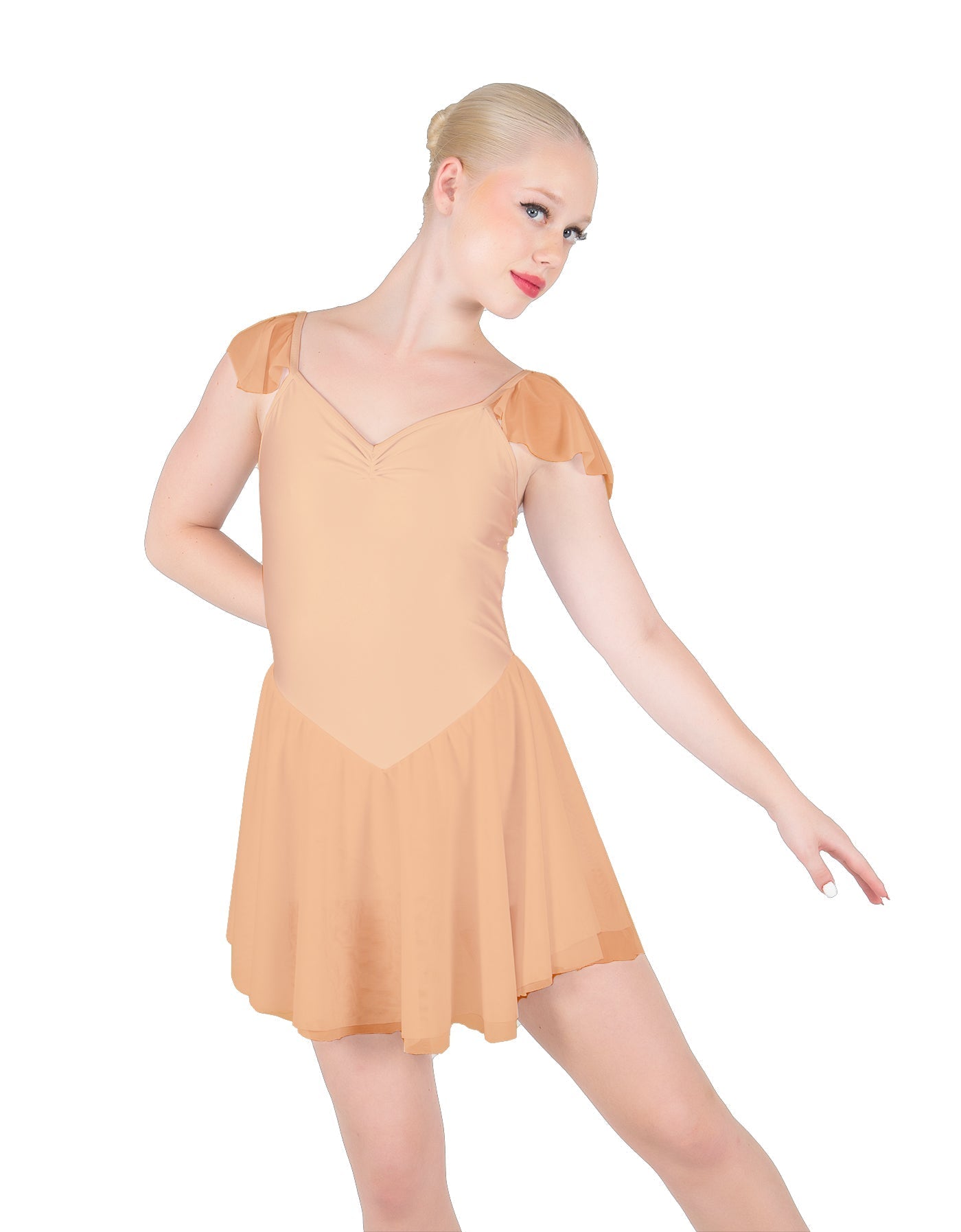 Solid Lycra and Chiffon Flutter Sweetheart Dress