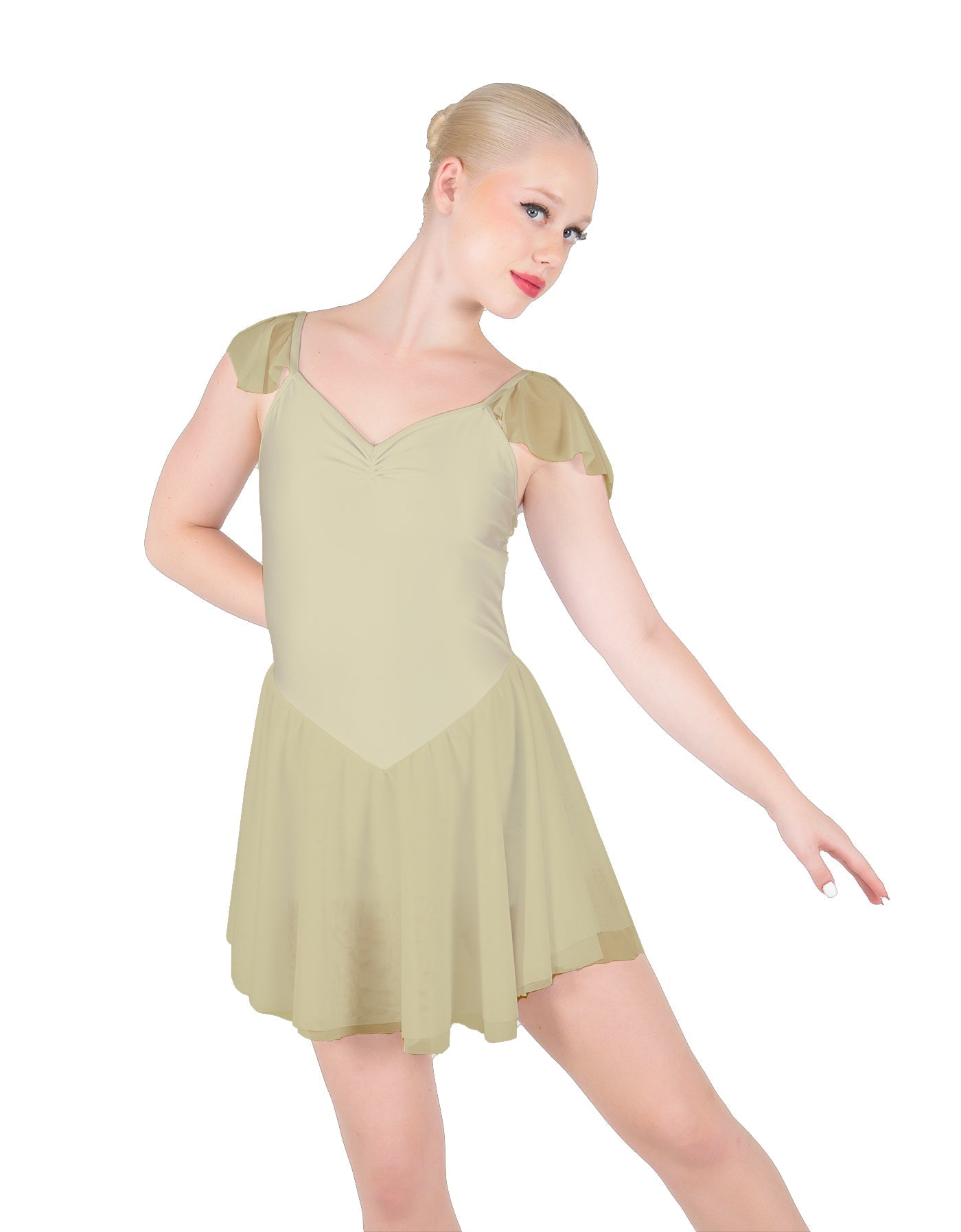 Solid Lycra and Chiffon Flutter Sweetheart Dress