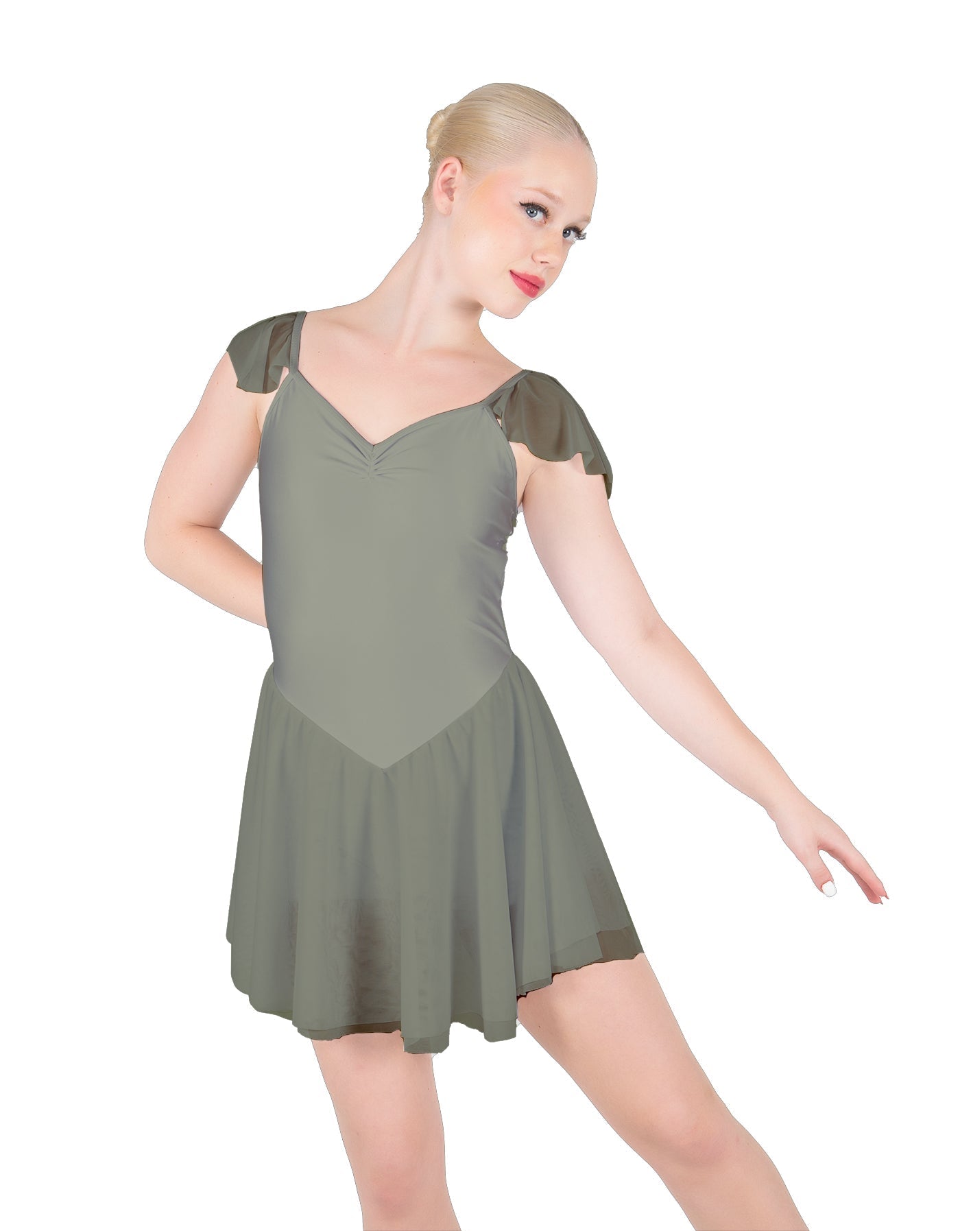 Solid Lycra and Chiffon Flutter Sweetheart Dress