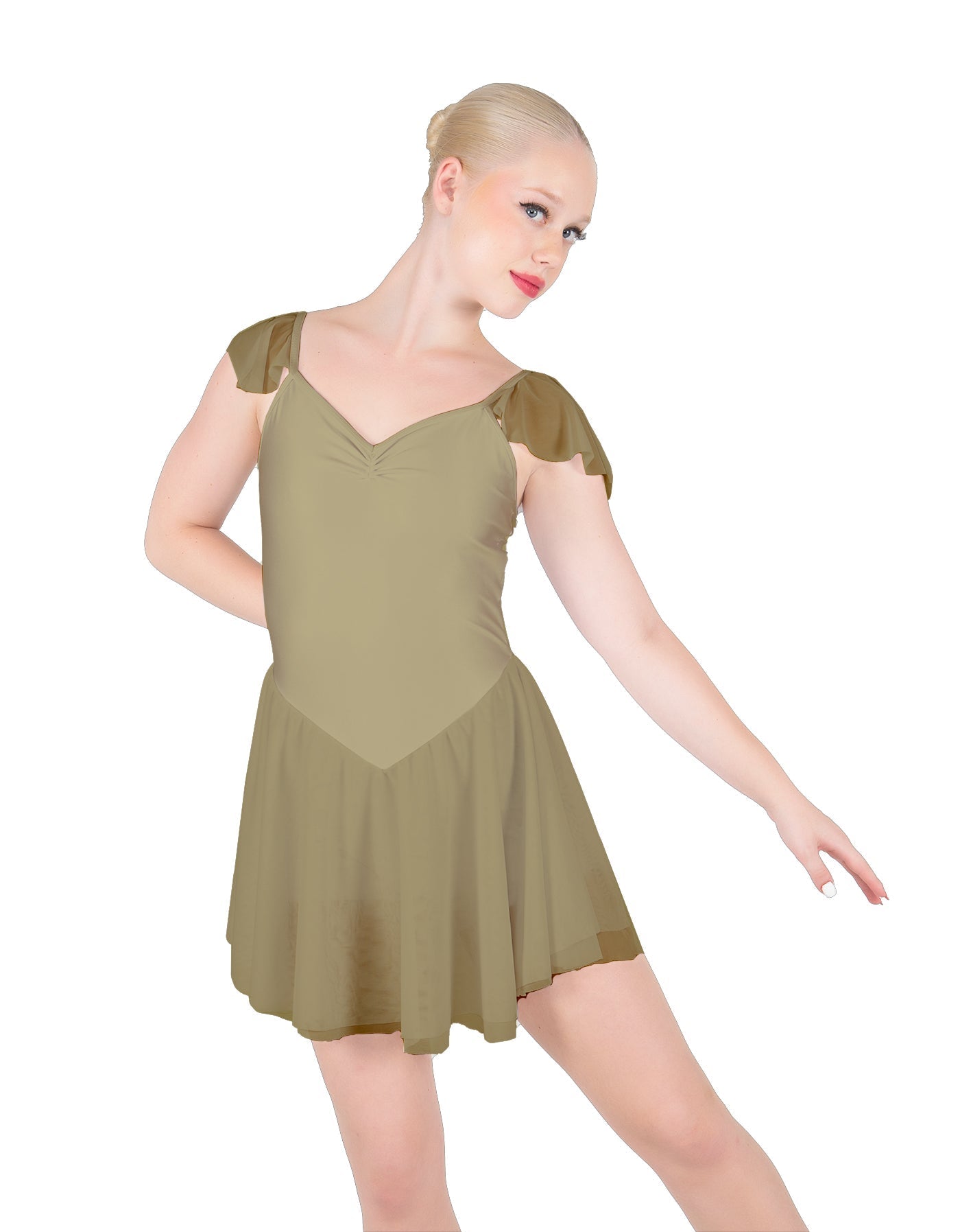 Solid Lycra and Chiffon Flutter Sweetheart Dress