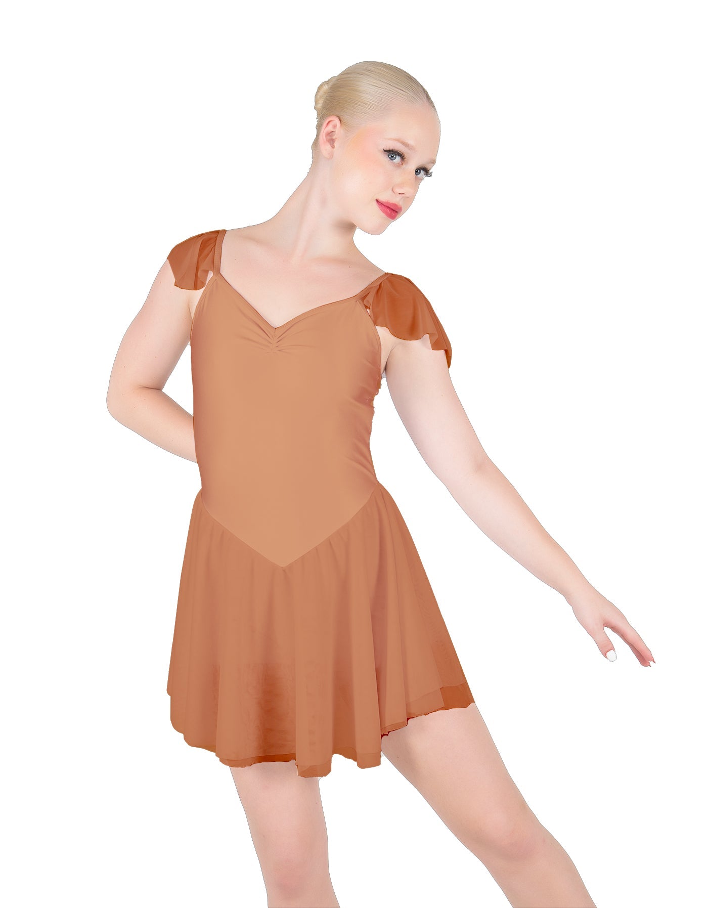 Solid Lycra and Chiffon Flutter Sweetheart Dress