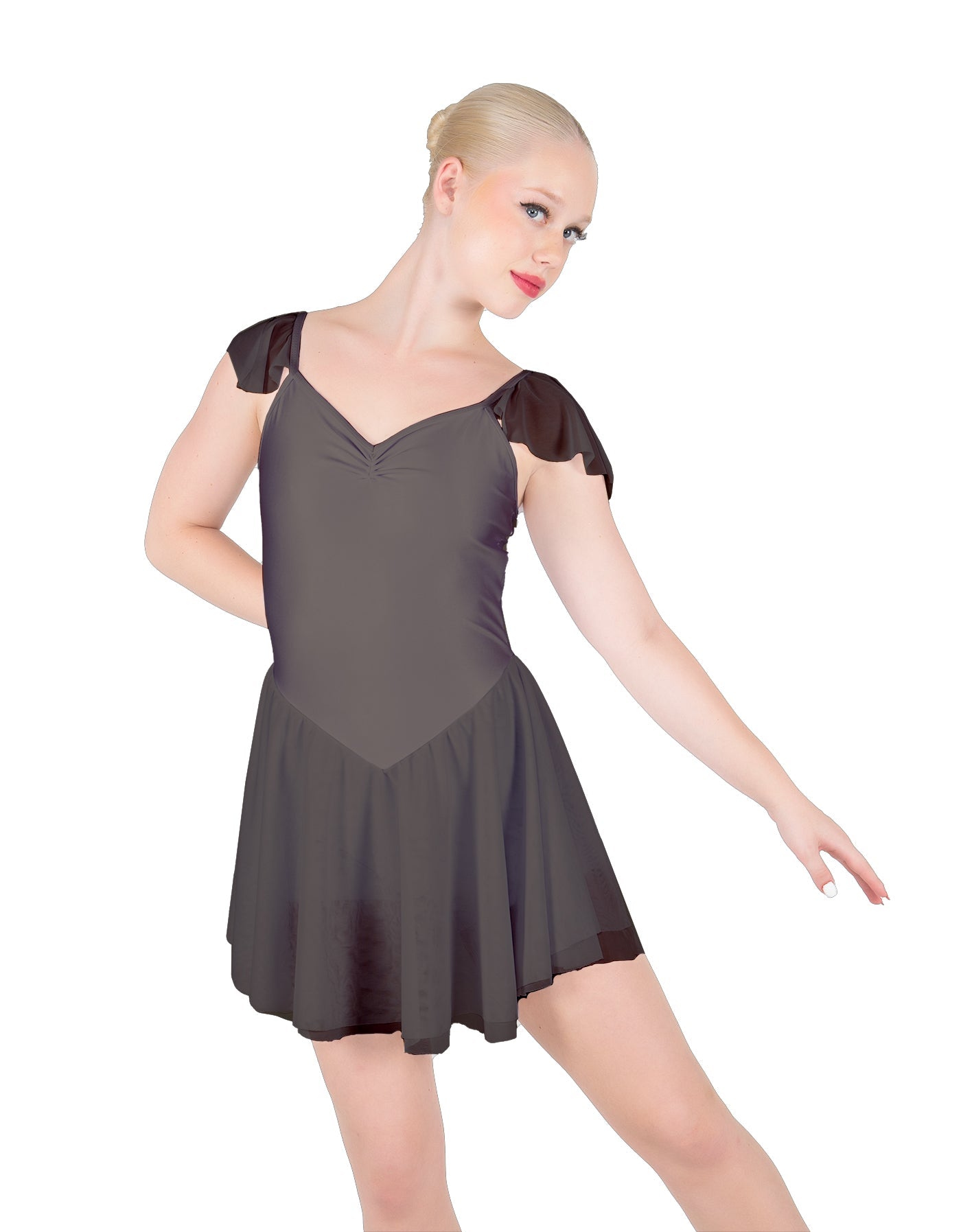 Solid Lycra and Chiffon Flutter Sweetheart Dress