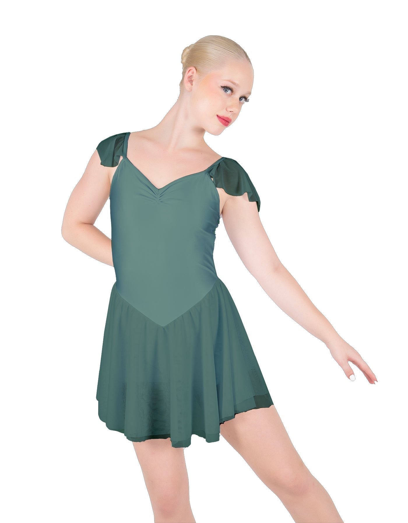 Solid Lycra and Chiffon Flutter Sweetheart Dress
