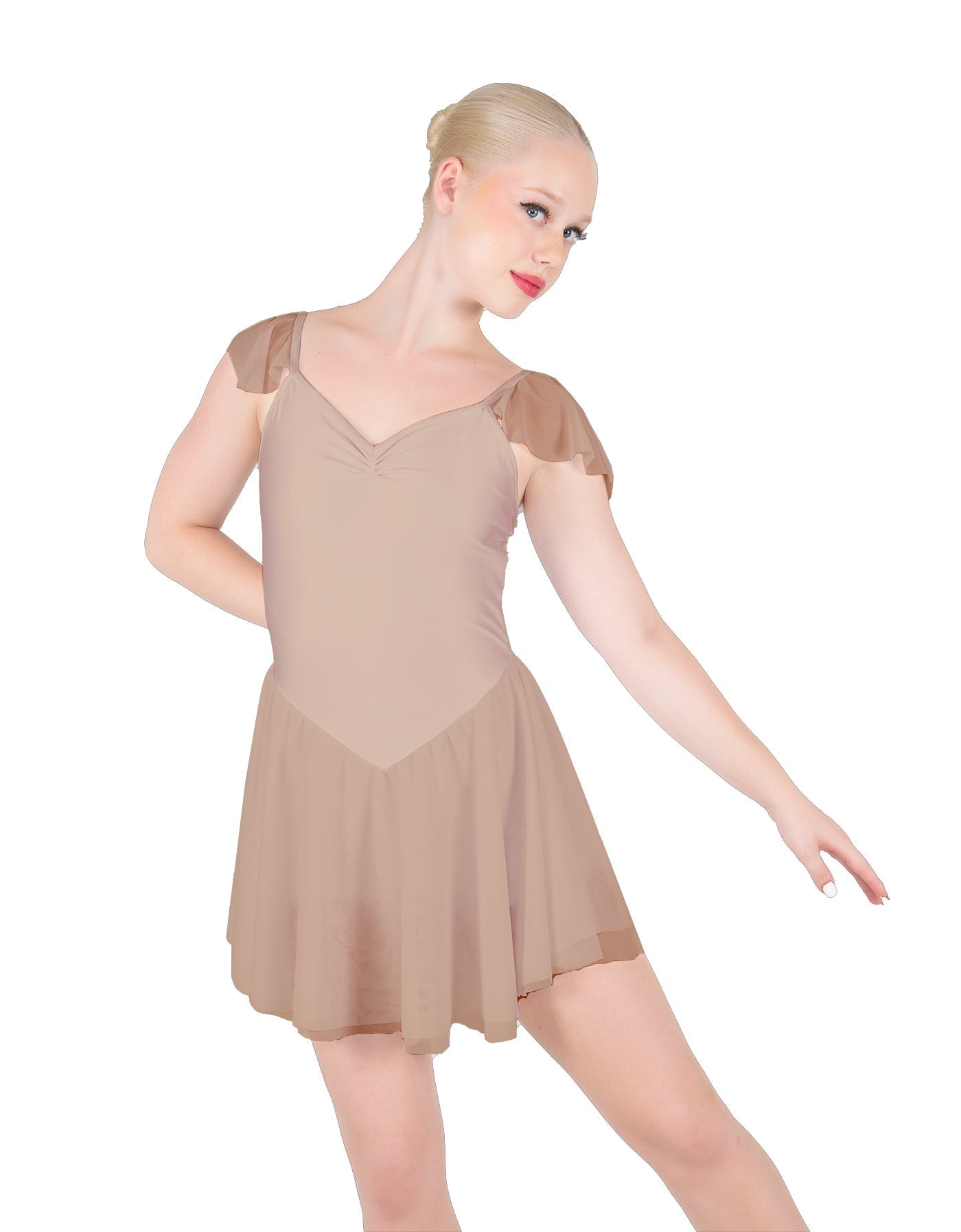 Solid Lycra and Chiffon Flutter Sweetheart Dress