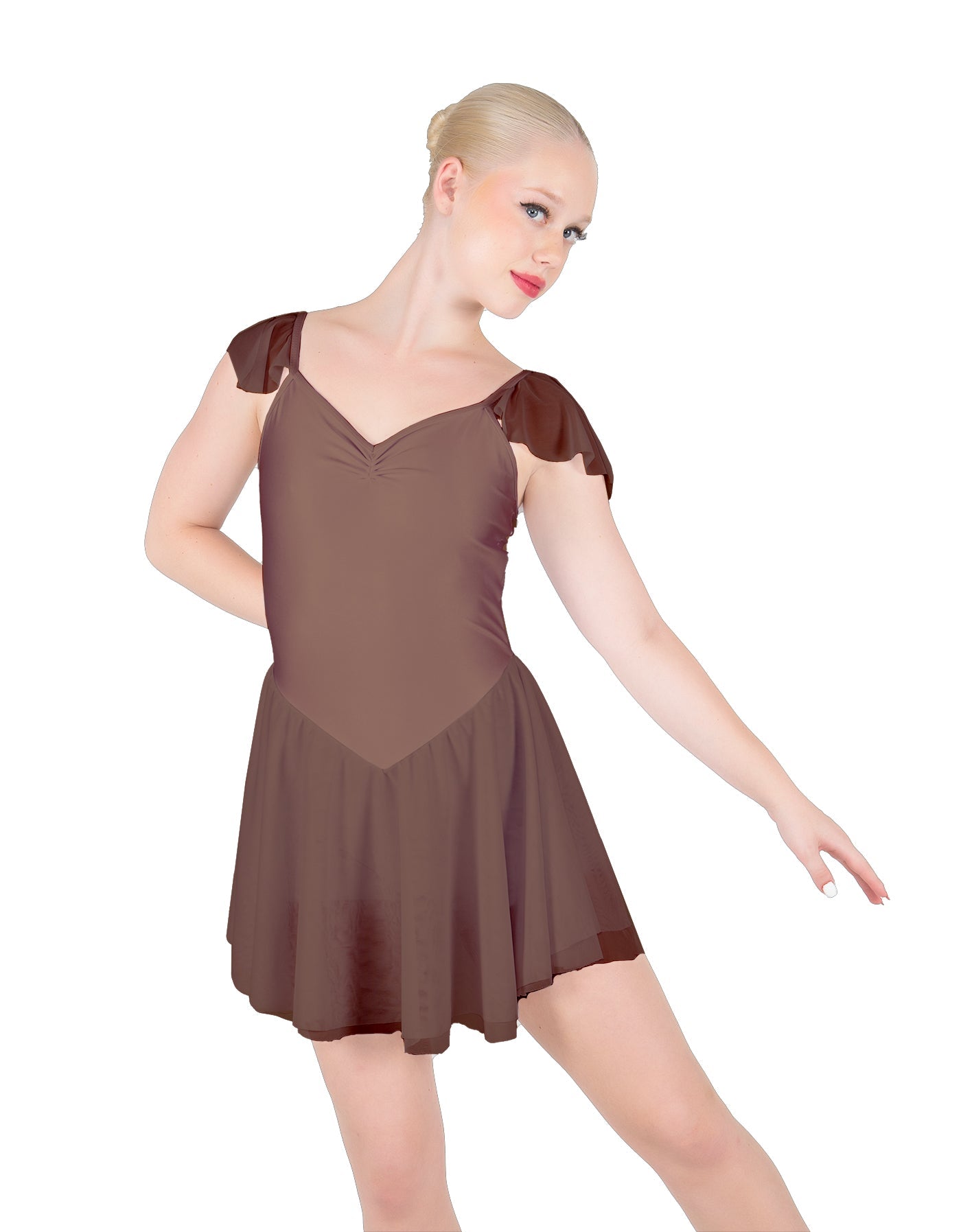 Solid Lycra and Chiffon Flutter Sweetheart Dress