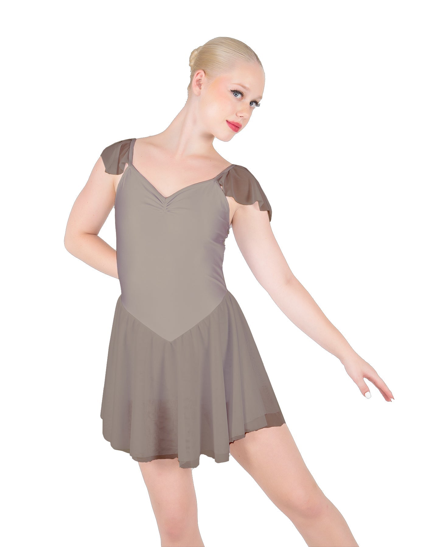 Solid Lycra and Chiffon Flutter Sweetheart Dress