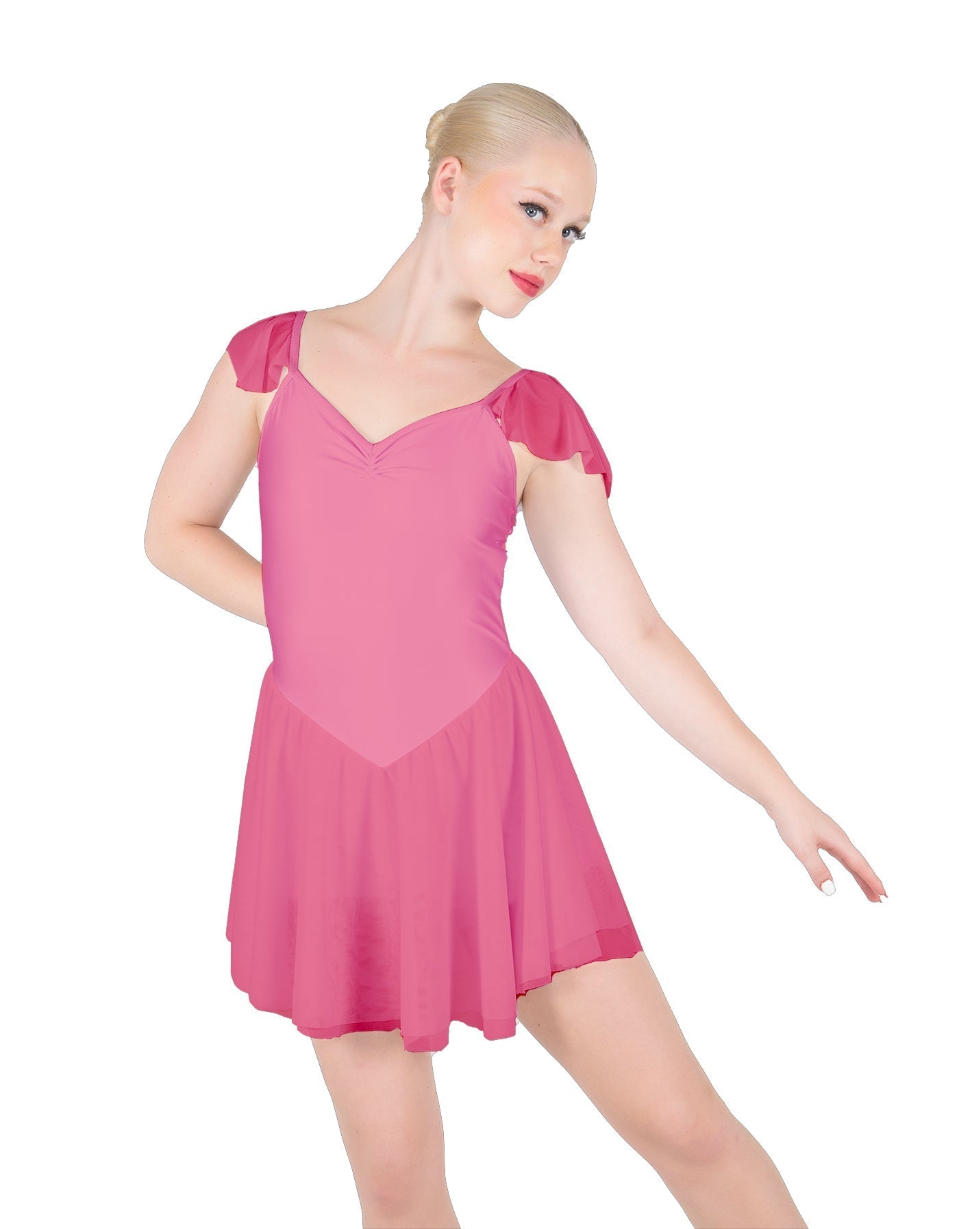 Solid Lycra and Chiffon Flutter Sweetheart Dress