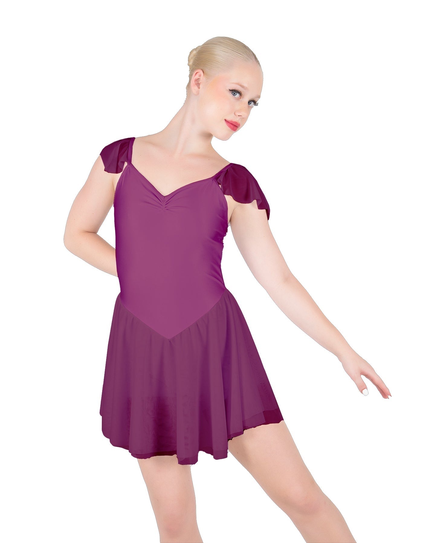 Solid Lycra and Chiffon Flutter Sweetheart Dress