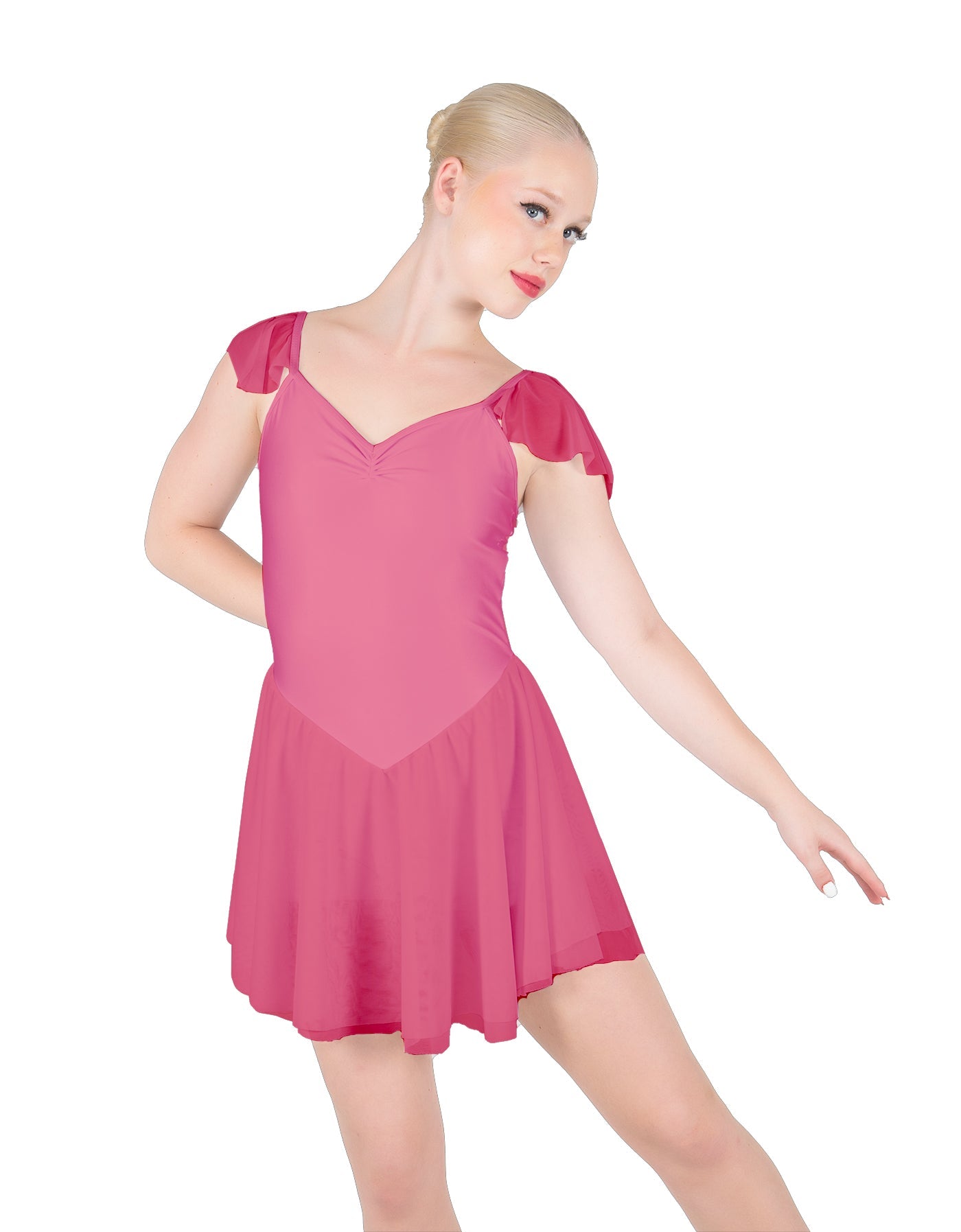 Solid Lycra and Chiffon Flutter Sweetheart Dress