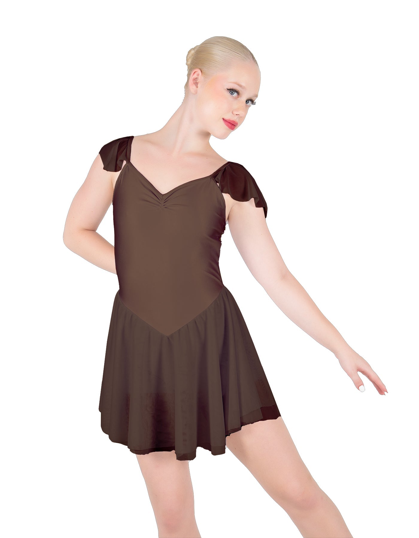 Solid Lycra and Chiffon Flutter Sweetheart Dress
