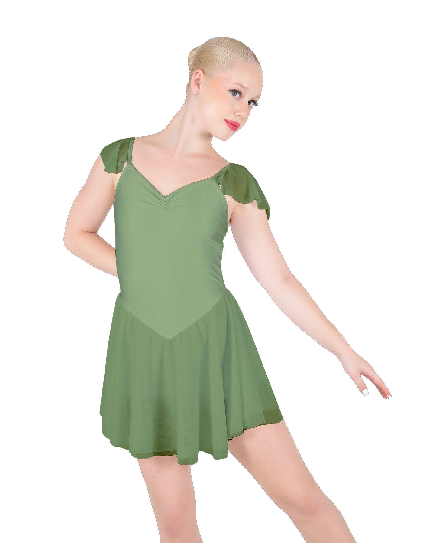 Solid Lycra and Chiffon Flutter Sweetheart Dress