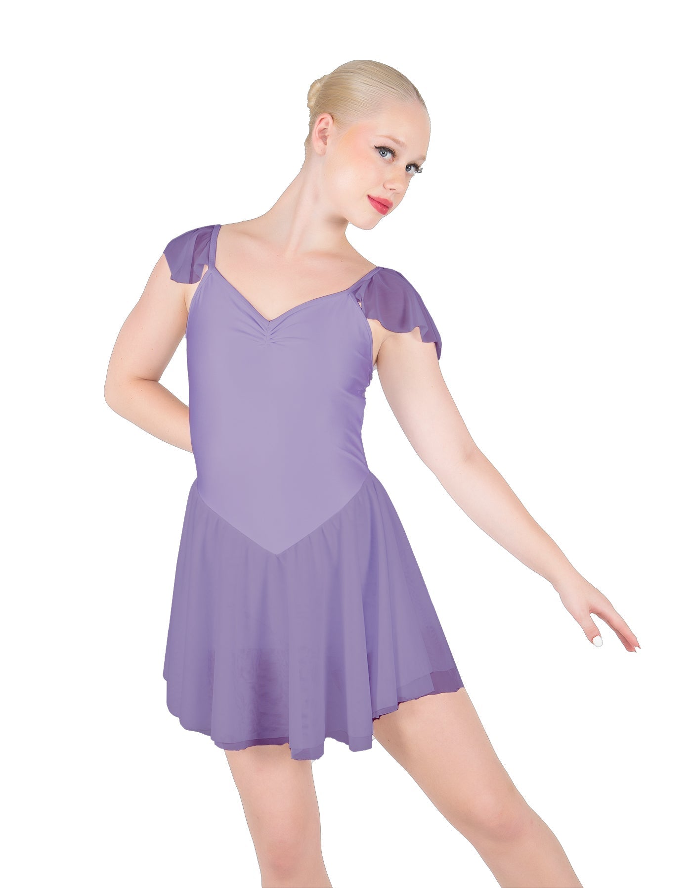 Solid Lycra and Chiffon Flutter Sweetheart Dress