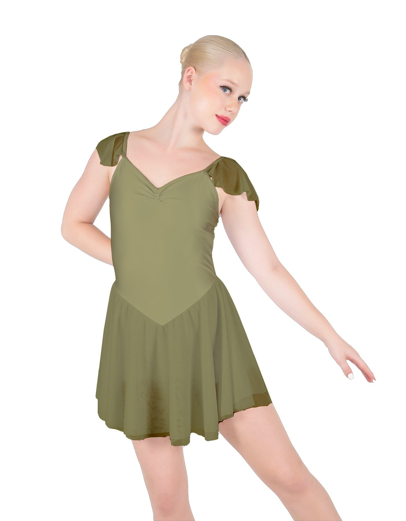 Solid Lycra and Chiffon Flutter Sweetheart Dress