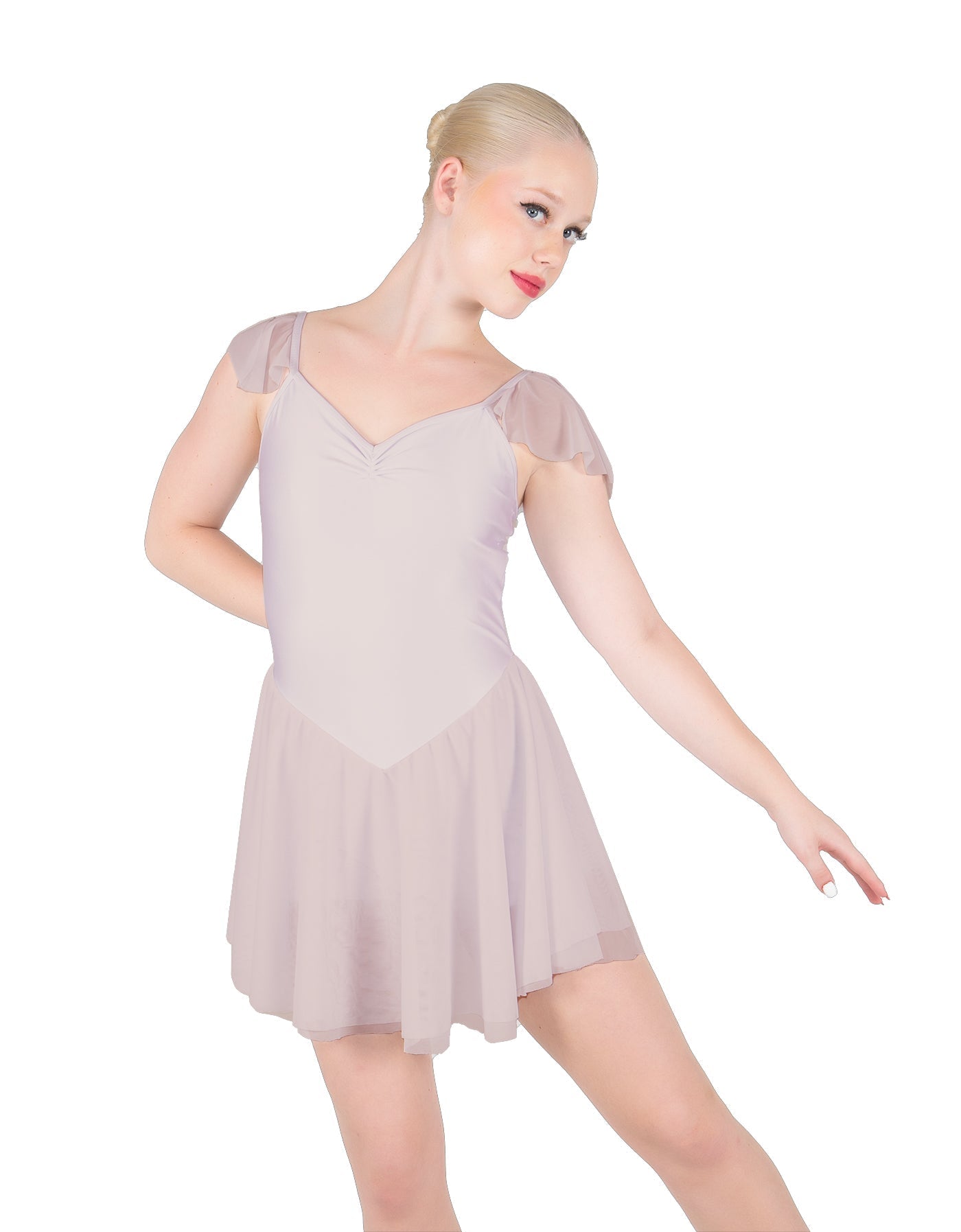 Solid Lycra and Chiffon Flutter Sweetheart Dress