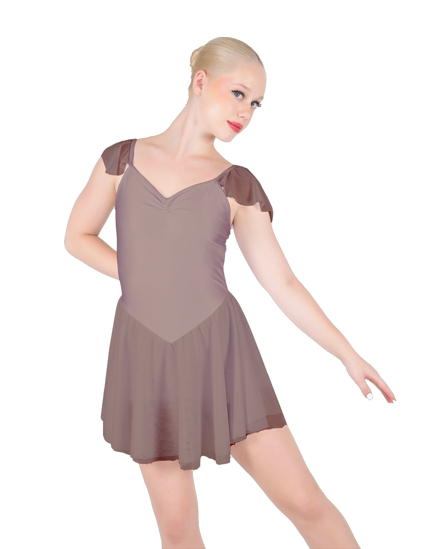 Solid Lycra and Chiffon Flutter Sweetheart Dress