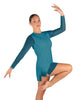 Solid Mesh and Lycra LS Round Neck Dress with Open Back and Side Slits w/biketard