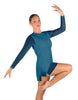 Solid Mesh and Lycra LS Round Neck Dress with Open Back and Side Slits w/biketard