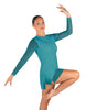 Solid Mesh and Lycra LS Round Neck Dress with Open Back and Side Slits w/biketard