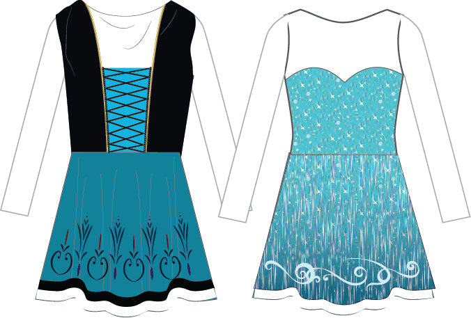 Custom Frozen Villagers Double Skirt Convertible Bib Dress LS Mesh Sweetheart