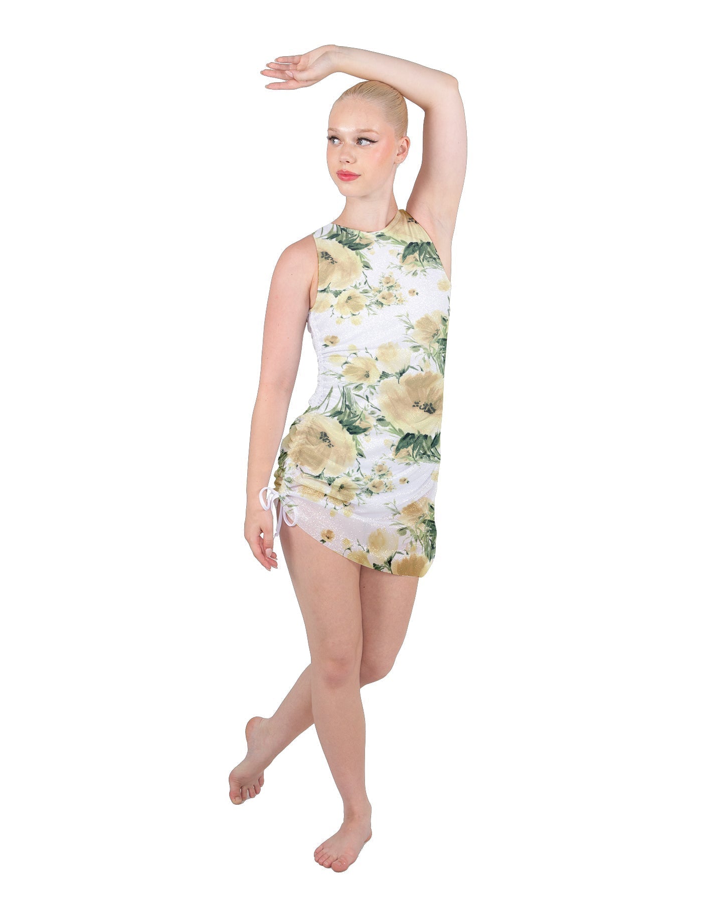 Pale Poppies Sleeveless Chiffon Rouched Dress With Leotard