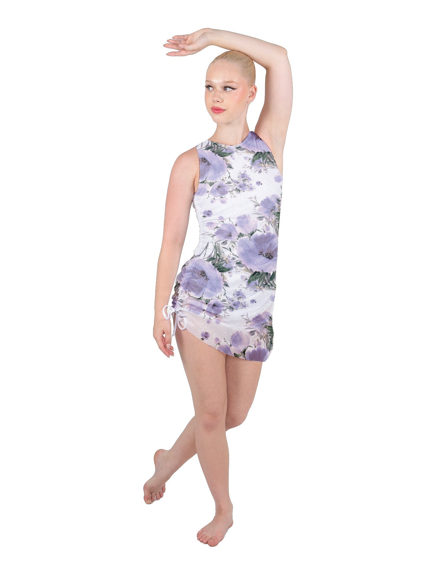 Pale Poppies Sleeveless Chiffon Rouched Dress With Leotard