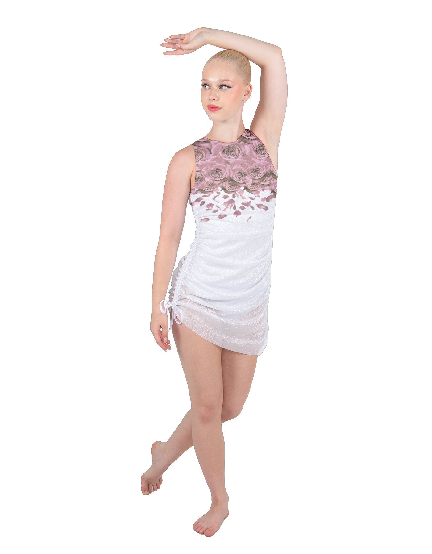 Amour Sleeveless Chiffon Rouched Dress With Leotard